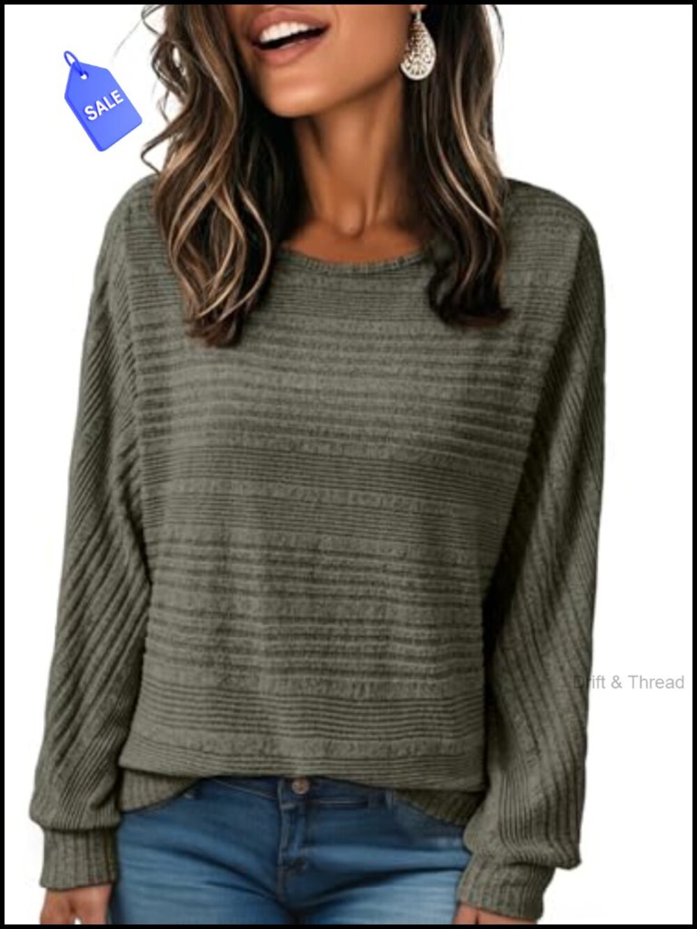 Women's Long Sleeve Crew Neck Batwing Sleeve Blouse Casual Pullover Top